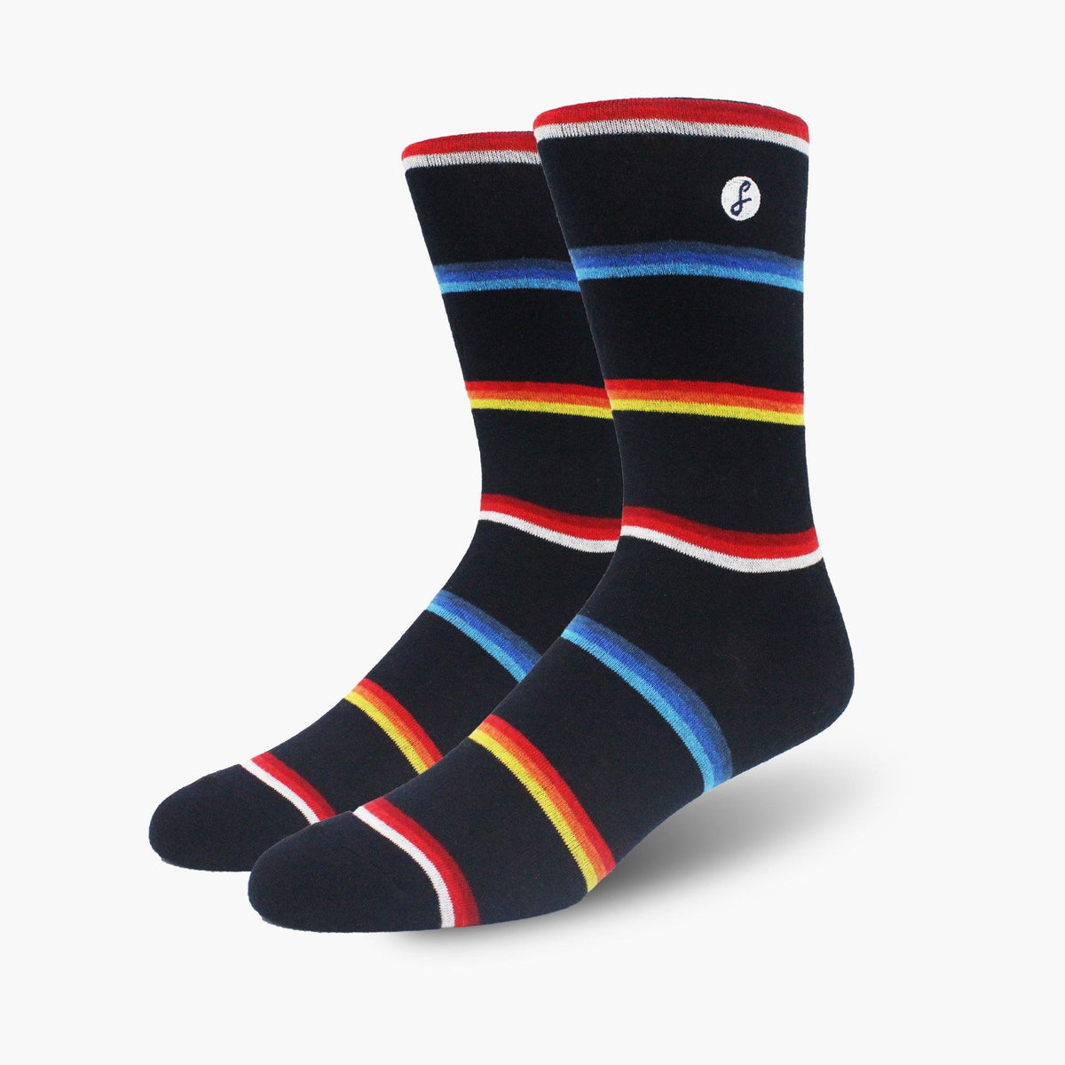 Navy Mixed Lines Combed Cotton Crew Length Swanky Socks - SwankySocks