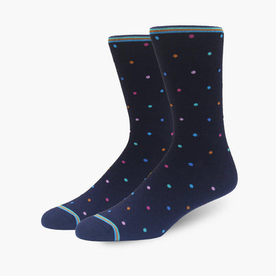 Navy Small Mixed Coloured Polka Dot Merino Wool Dress Swanky Socks - SwankySocks