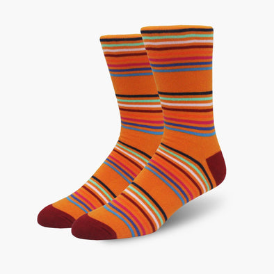 Orange Multi-Stripe Combed Cotton Crew Length Swanky Socks - SwankySocks