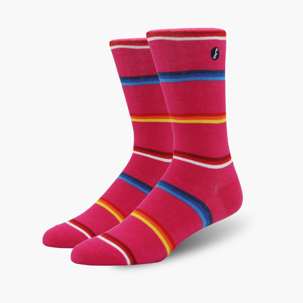 Pink Mixed Lines Combed Cotton Crew Length Swanky Socks - SwankySocks