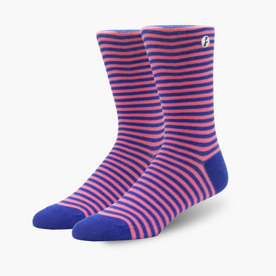 Pink/Navy Striped Combed Cotton Crew Length Swanky Socks - SwankySocks