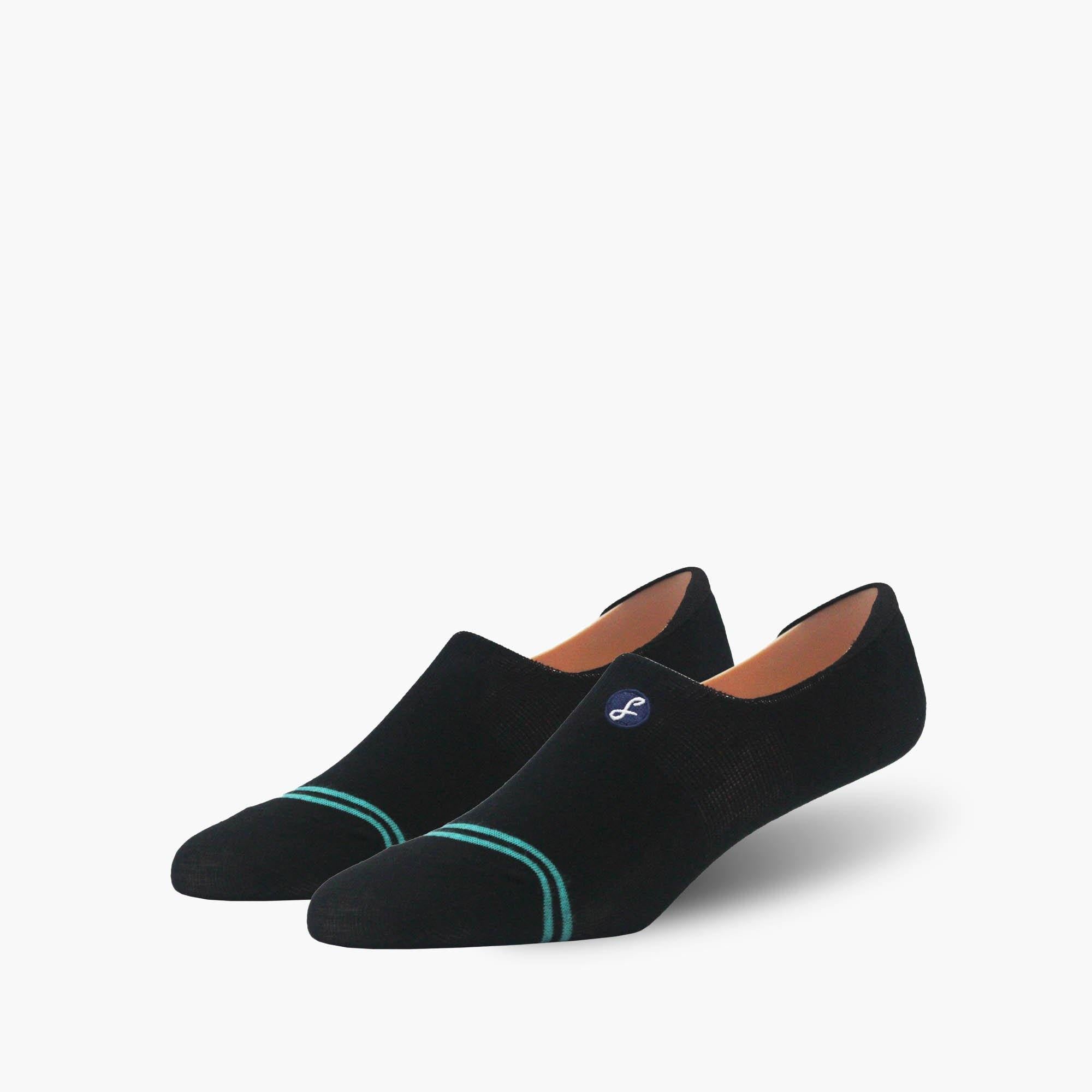 Plain Black Teal Striped Combed Cotton No-Show Swanky Socks - SwankySocks