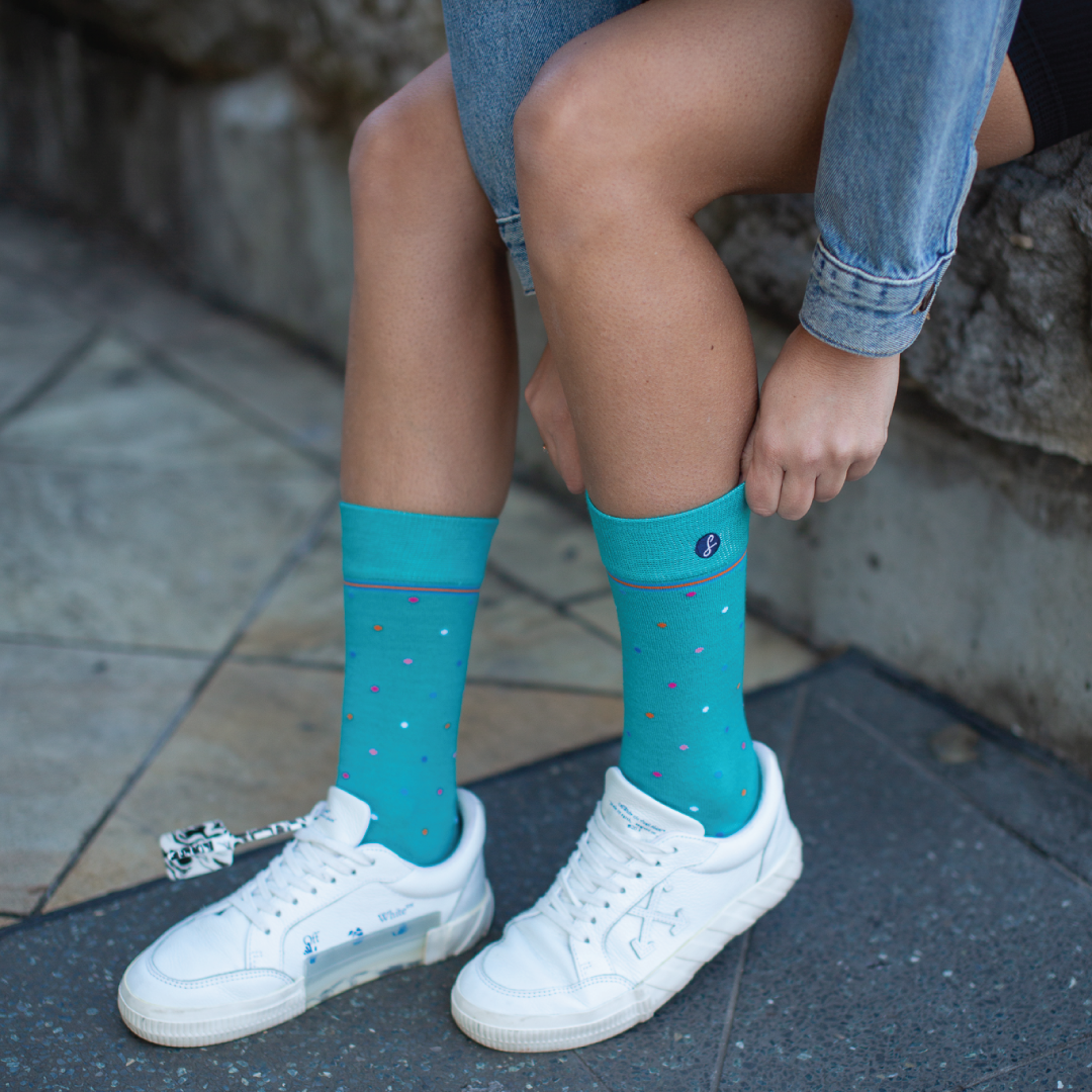 Teal Coloured mixed Polka Dot Merino Wool Dress Swanky Socks