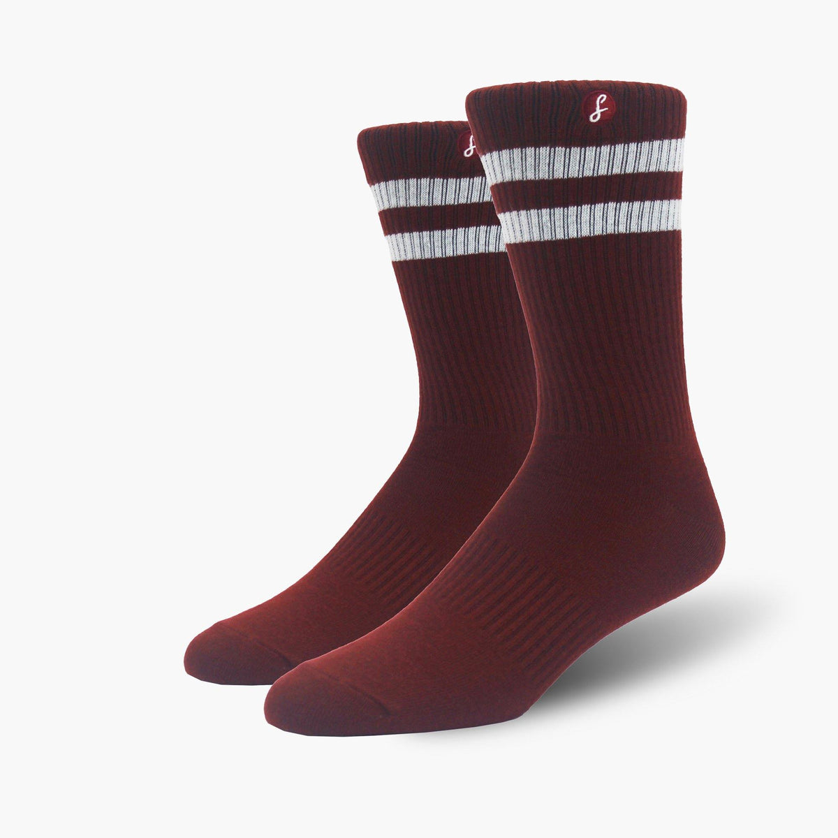 Recycled Plastic Maroon Two Stripe Gym Socks - SwankySocks