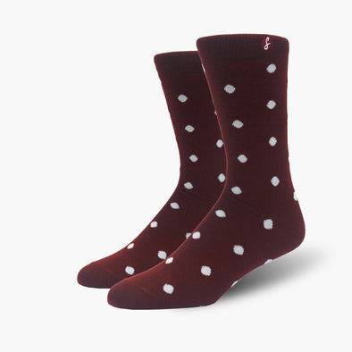 Recycled Plastic Maroon Polka Dot Crew Length Swanky Socks - SwankySocks