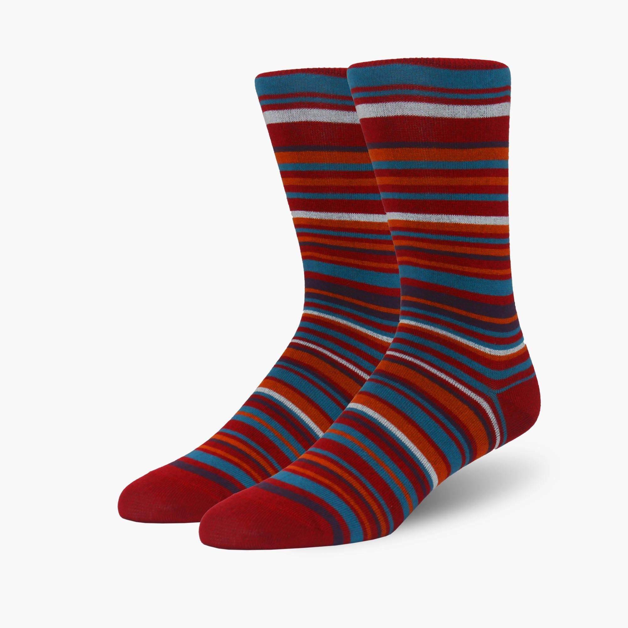 Red Oak Multi Stripe Bamboo Crew Length Swanky Socks - SwankySocks