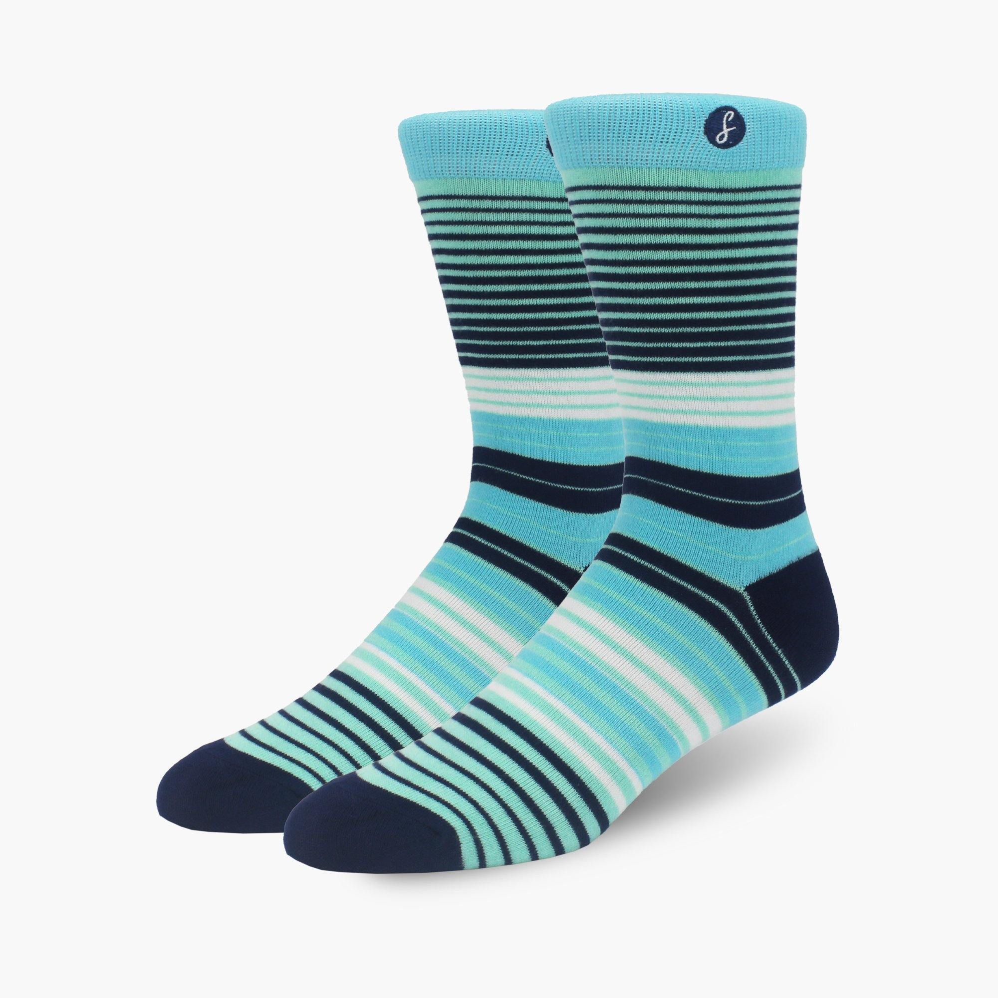 Teal Multi Striped Bamboo Crew Length Swanky Socks - SwankySocks