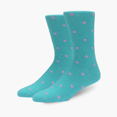 Teal & Pink Polka Dot Merino Wool Dress Swanky Socks - SwankySocks