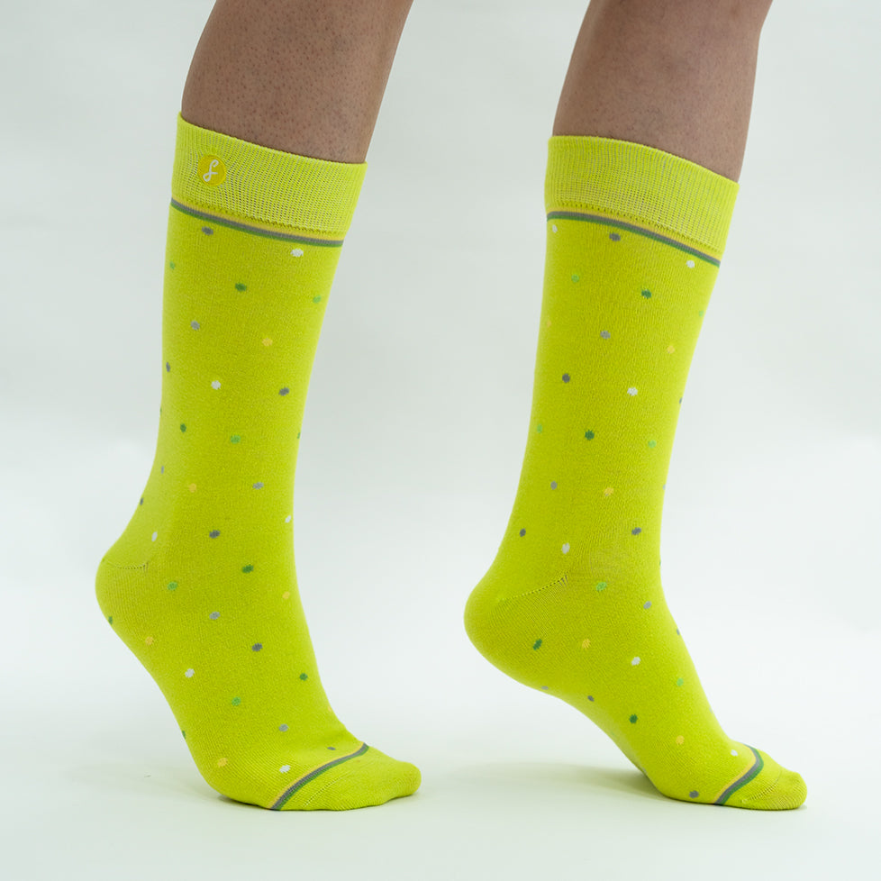 Lime Coloured mixed Polka Dot Merino Wool Dress Swanky Socks