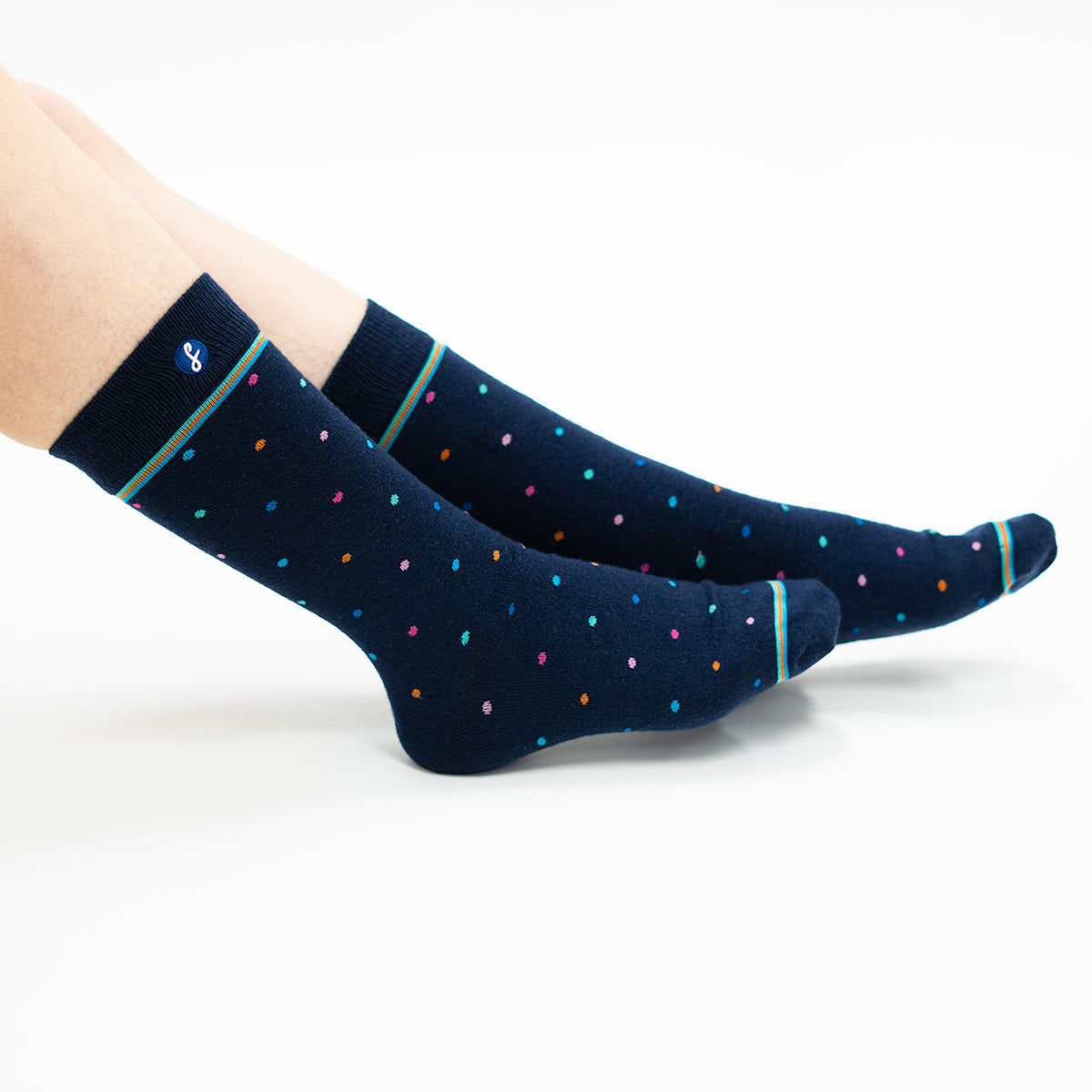 Navy Coloured mixed Polka Dot Merino Wool Dress Swanky Socks