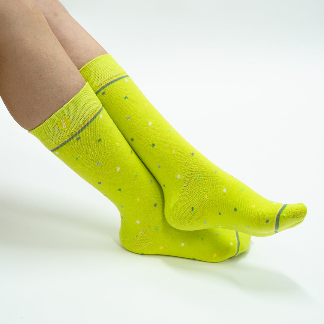 Lime Coloured mixed Polka Dot Merino Wool Dress Swanky Socks