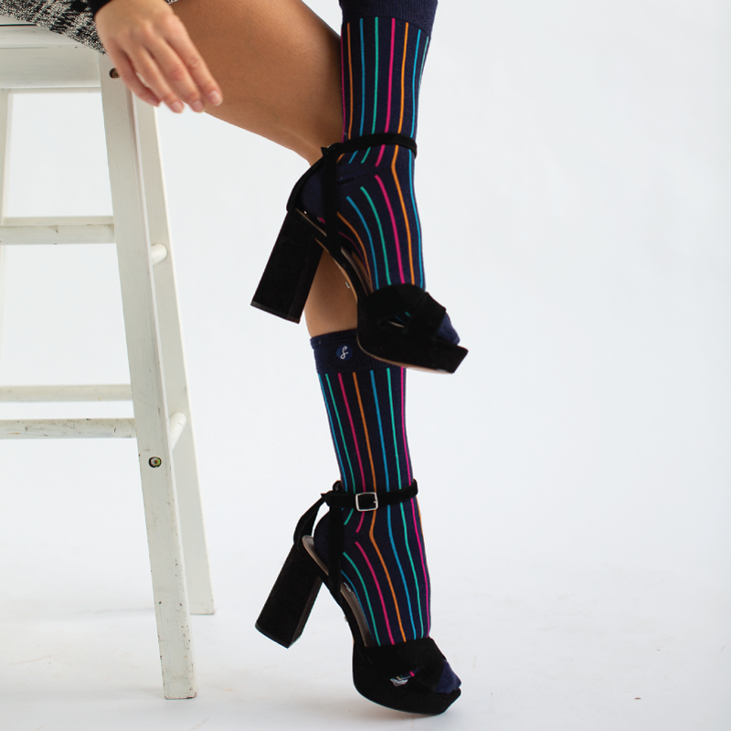 Navy Vertical Stripe Merino Wool Dress Swanky Socks