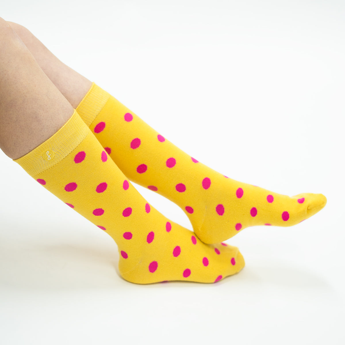 Yellow & Pink Polka Dot Merino Wool Dress Swanky Socks